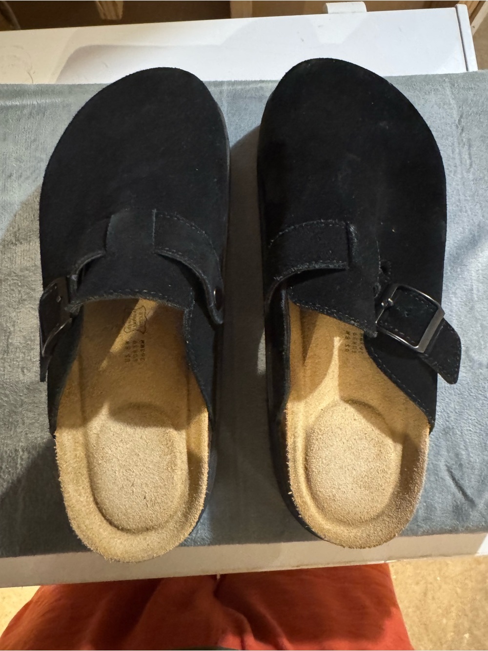 Black Suede Slip-On Mules with Buckle